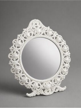 Vintage JM29 Victorian Round Ornate Cast Iron Vanity Standing Mirror